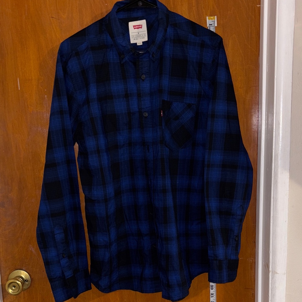 Levi's Men's Black and Blue Checkered Shirt
